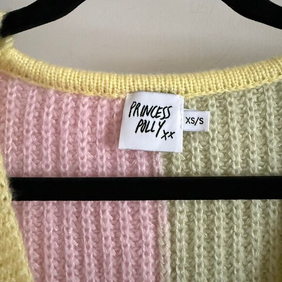 Princess Polly Naomi Cardigan Sweater XS/S Oversized Colorblock Yellow Pink - Picture 3 of 12